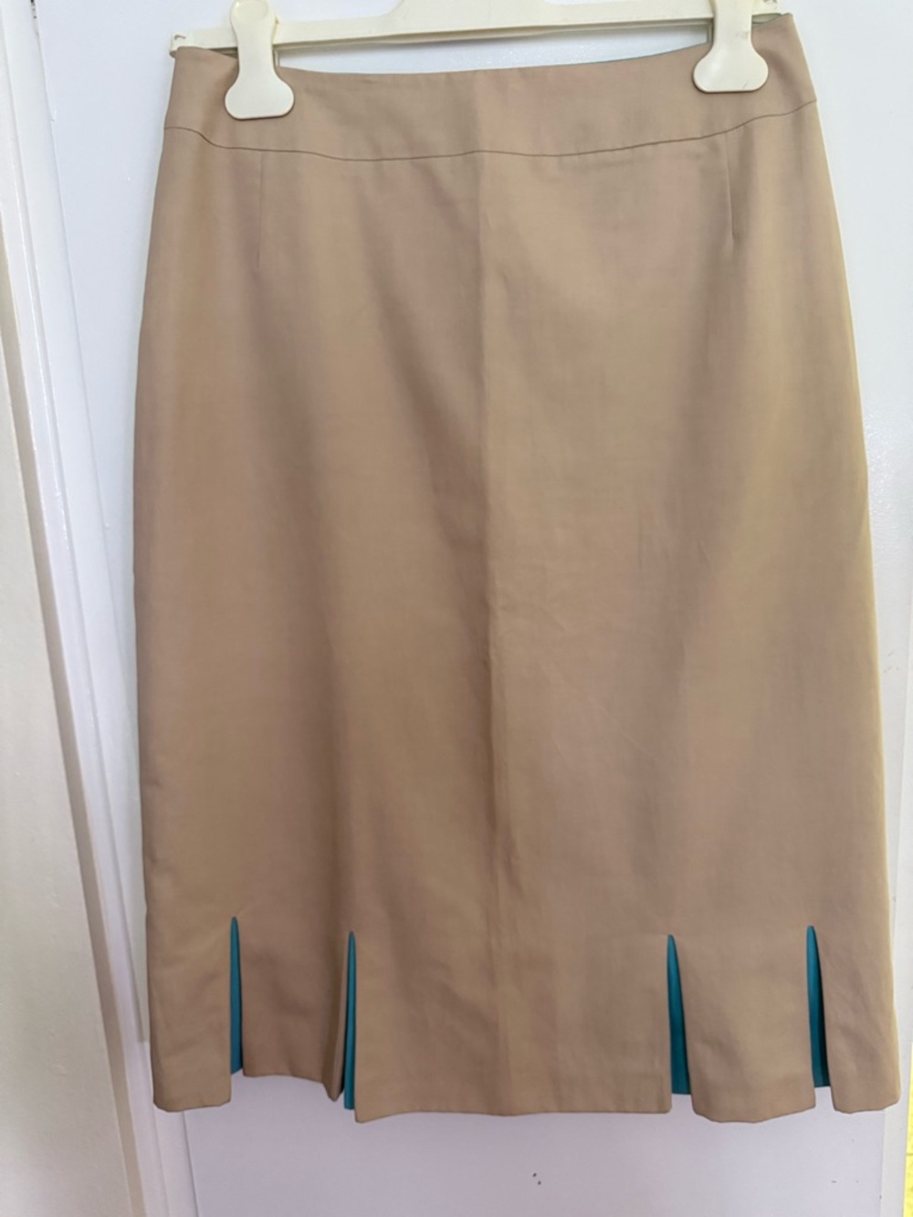 Classic Beige A-Line Skirt with Teal Inset